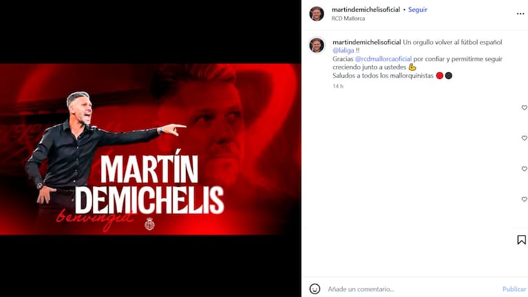 Martín Demichelis confirmó que es el nuevo DT del Mallorca (Foto: Instagram)