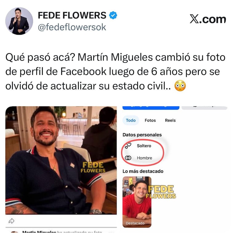 Martín Migueles hizo un cambio en su cuenta de Facebook y un detalle no pasó desapercibido (Foto: X/@fedeflowersok).