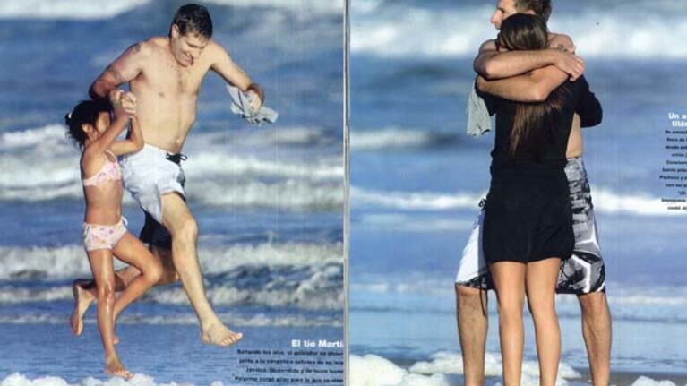 Martín Palermo jugó con la sobrina de su pareja y mimó a Jéssica Geneux, con quien lleva 4 años en pareja. (Foto: revista Gente)