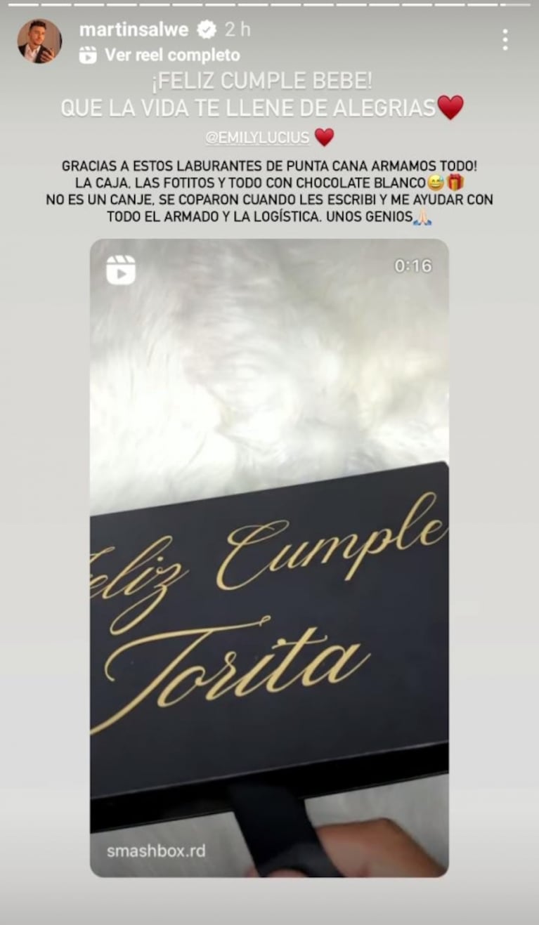 Martín Salwe sorprendió a Emily Lucius con su regalo de cumpleaños en Punta Cana: "Feliz cumple, bebé"