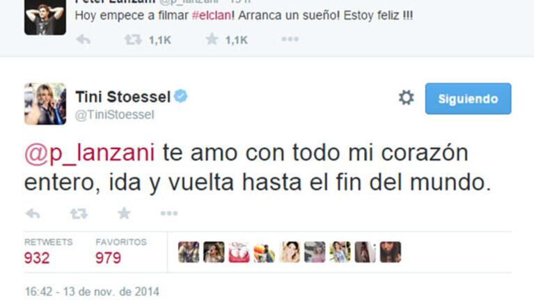 Martina Stoessel, súper enamorada de Peter Lanzani en Twitter (Fotos: Web).