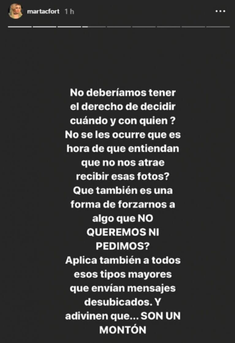Martita Fort denunció que un hombre la acosó por Instagram: "¿Qué pasa por la cabeza de esos tipos?"