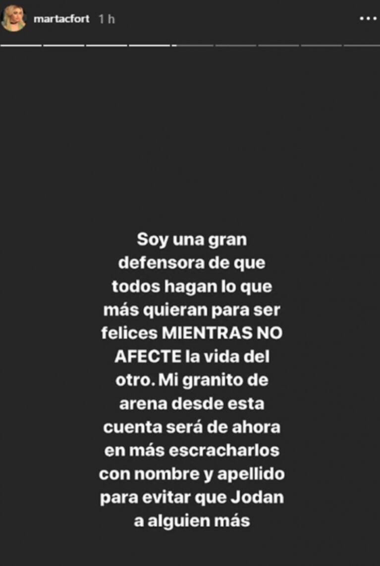 Martita Fort denunció que un hombre la acosó por Instagram: "¿Qué pasa por la cabeza de esos tipos?"