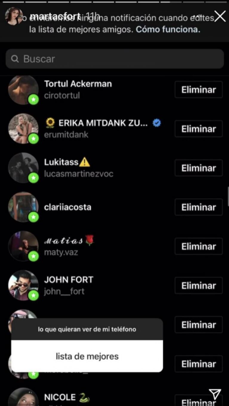 Martita Fort mostró que entre sus mejores amigos de Instagram tiene a una exnovia de su papá: Érika Mitdank