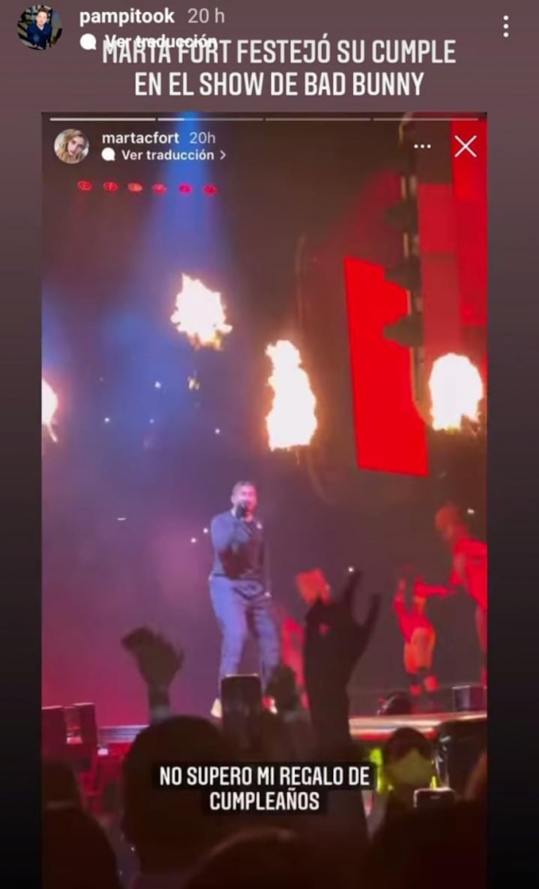 Martita Fort mostró su increíble regalo de cumpleaños desde Los Ángeles: fue al recital de Bad Bunny