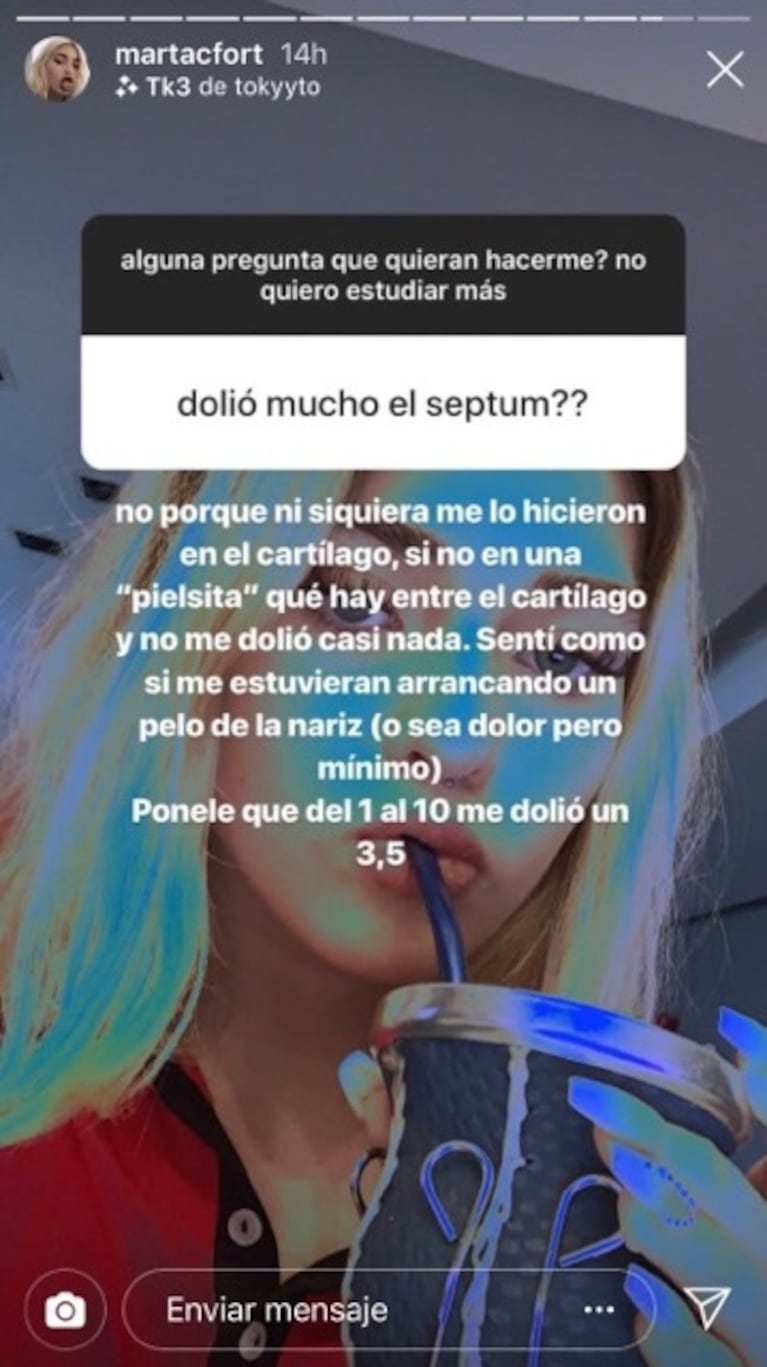 Martita Fort se puso un piercing septum en la nariz: "Del 1 al 10, me dolió un 3,5" 