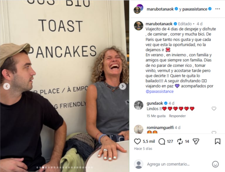 Maru Botana compartió un divertido momento en un café parisino, entre carcajadas y clima relajado.
Fuente: Instagram