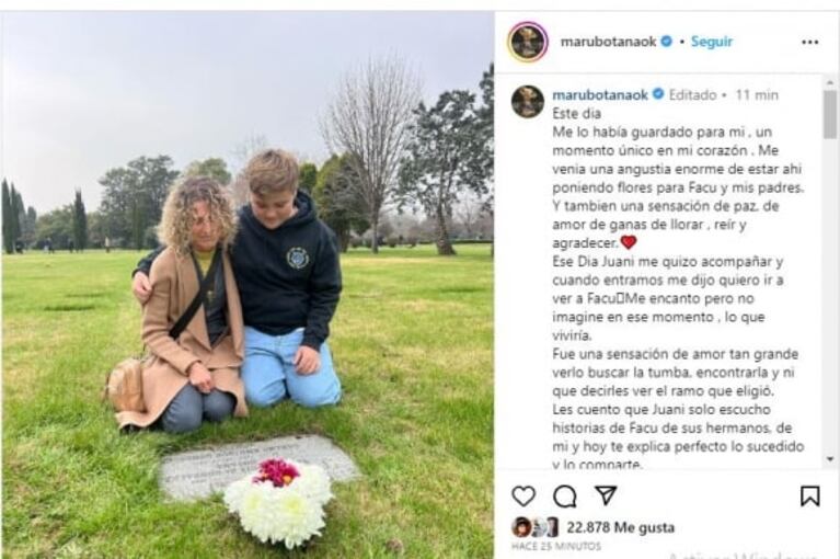 Maru Botana y su hijo Juani visitaron la tumba de Facu: el desgarrador mensaje de la chef