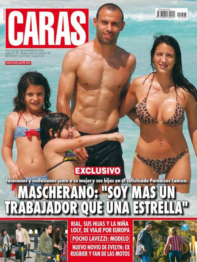 Mascherano y familia, en la tapa de la revista Caras.