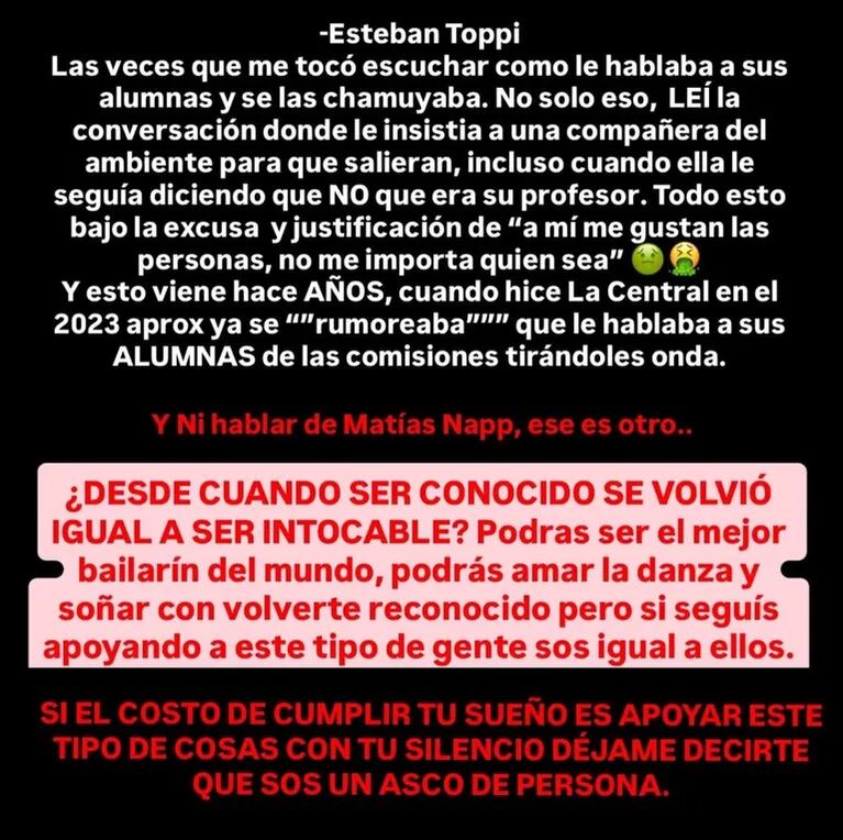 Mati Napp quedó envuelto en una polémica por denuncias de acoso en el ambiente de la danza. Crédito: Instagram