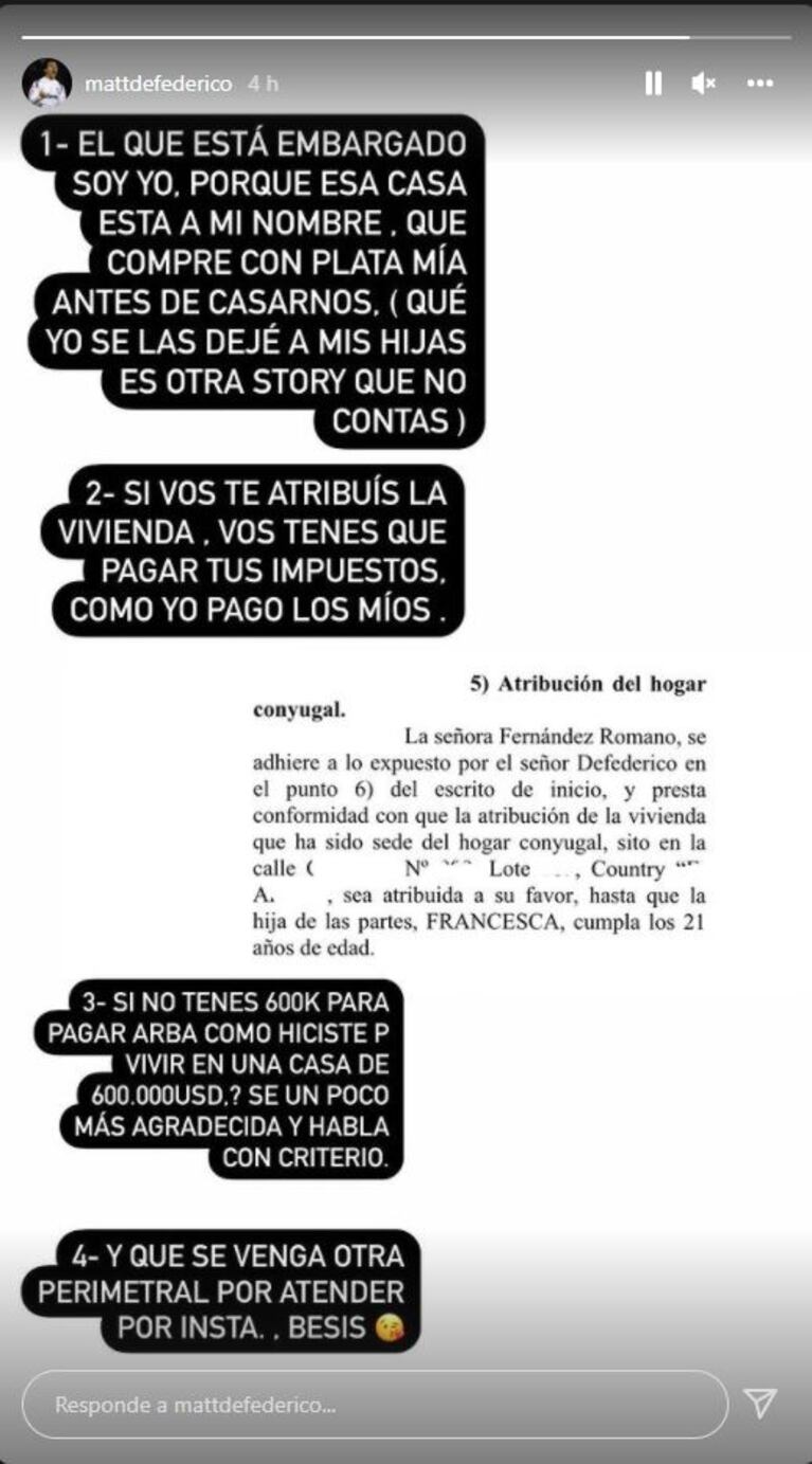 Matías Defederico apuntó contra Cinthia Fernández: "¿Cómo hiciste para vivir en una casa de 600 mil dólares?"