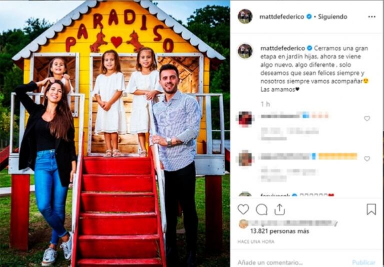 Matías Defederico y Cinthia Fernández, unidos en la fiesta de egresadas del jardín de sus hijas: "Las amamos"