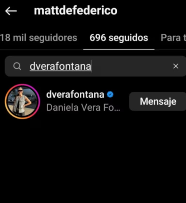 Matías empezó a seguir en Instagram a Daniela , la ex de Roberto. 