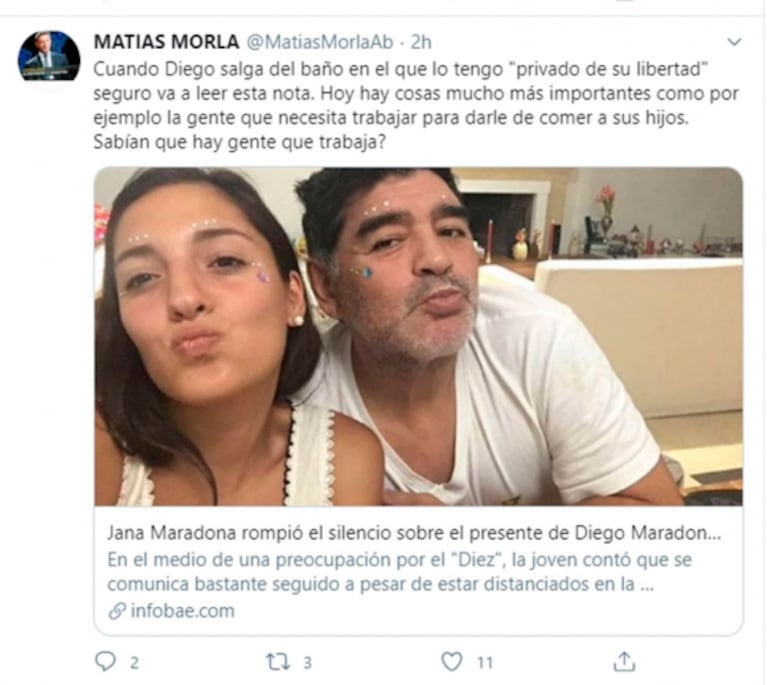 Matías Morla negó a pura ironía que Diego Maradona esté privado de su libertad: la filosa reacción de Gianinna