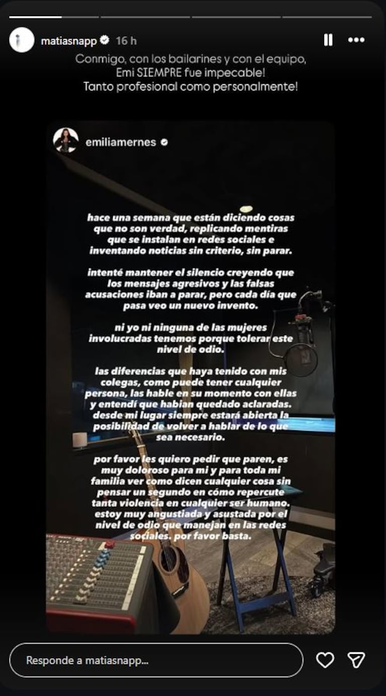 Matías Napp bancó a Emilia Mernes.