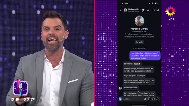 Matías Vázquez y su charla con Marianela Mirra sobre Jorge RIal. (Foto: Puro Show)