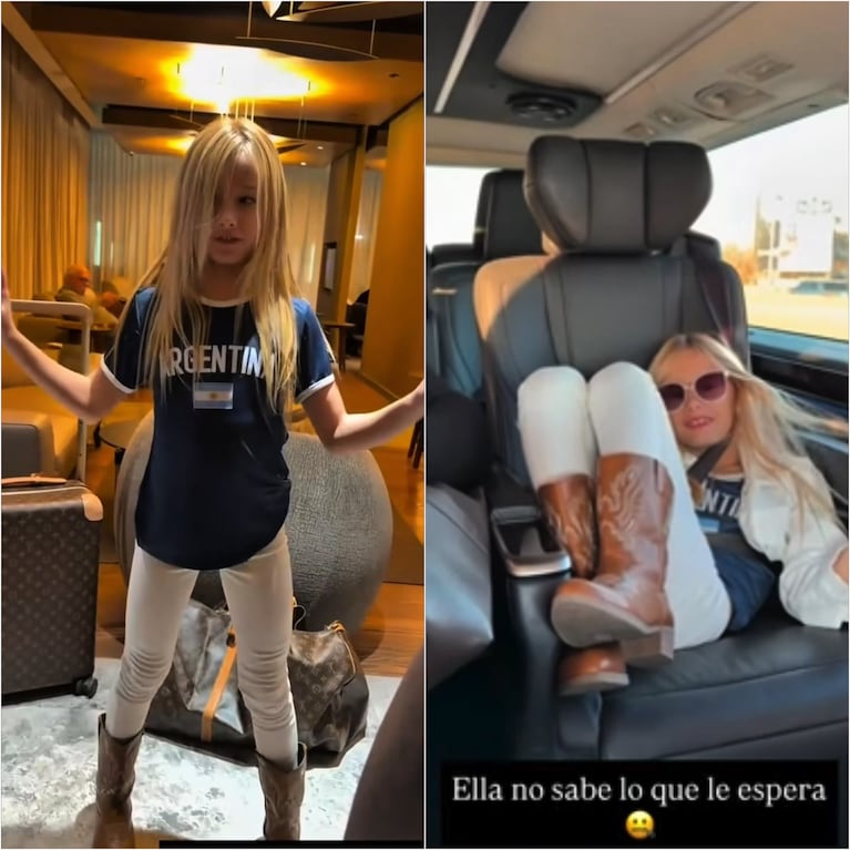 Matilda Salazar deslumbró con un look albiceleste y botas texanas para viajar a alentar a la Selección Argentina. Crédito: Instagram
