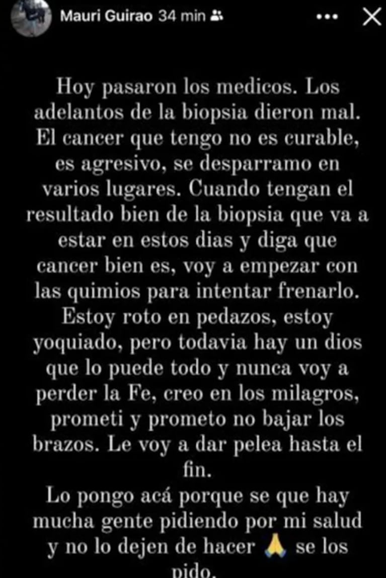 Mauricio Guirao de Gran Hermano 2016 reveló que tiene cáncer incurable y pidió que recen por él: “Estoy roto”