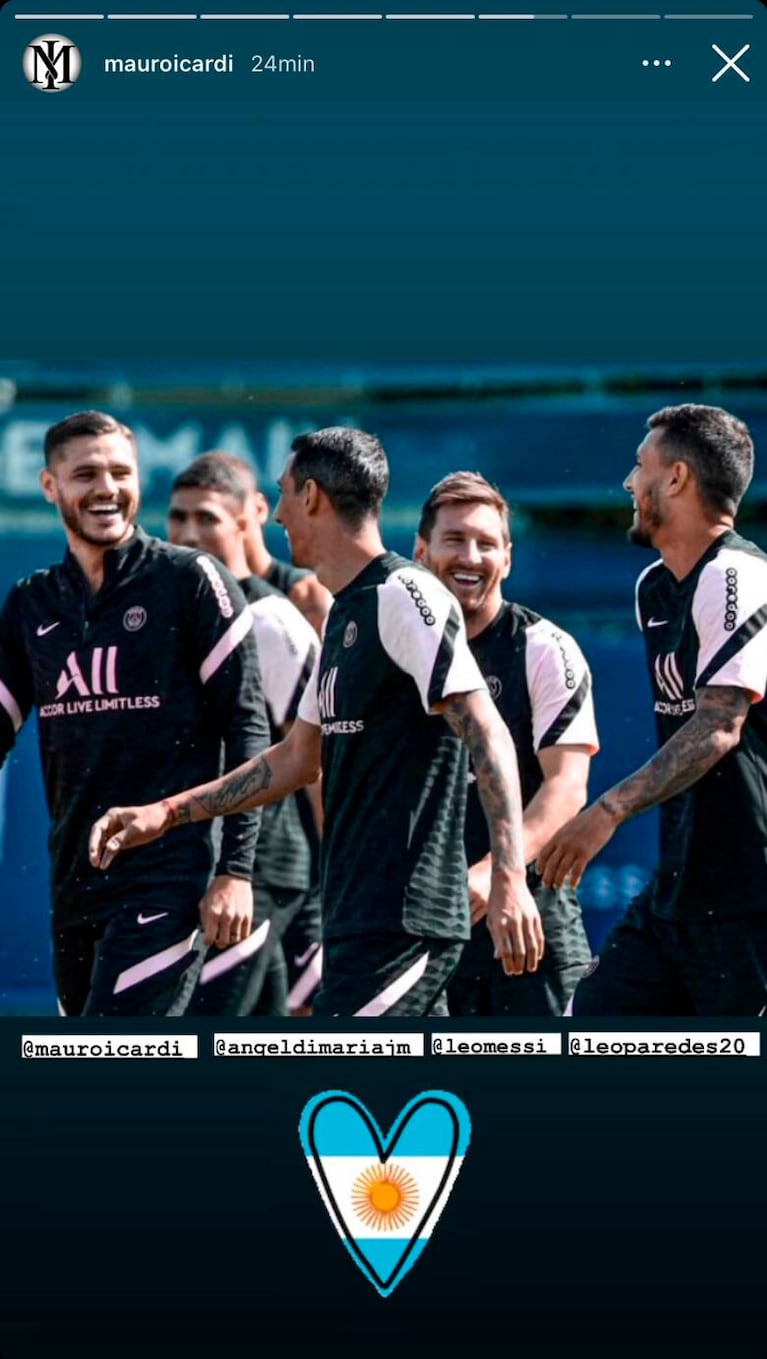 Mauro Icardi, Ángel Di María, Lionel Messi y Leandro Paredes en PSG. (Foto: @MauroIcardi)