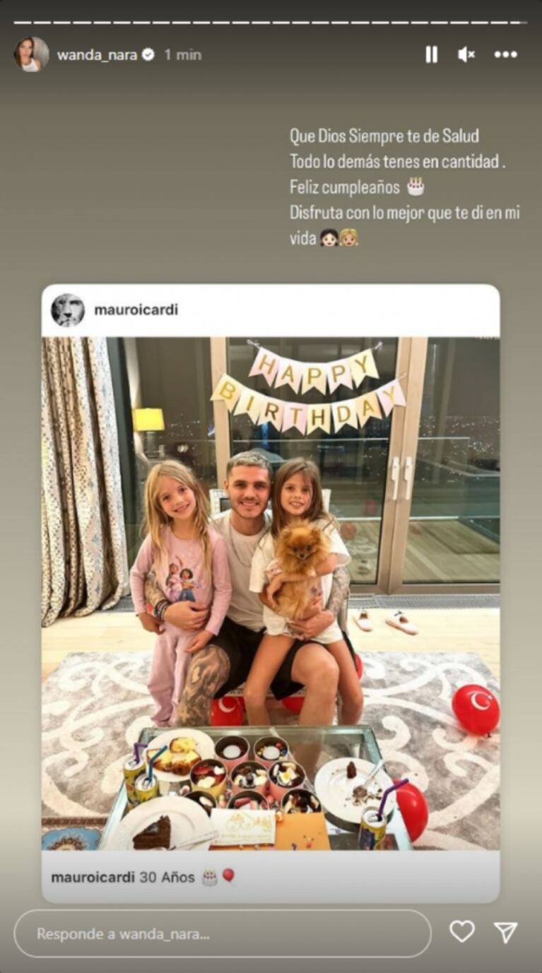 Mauro Icardi cumplió 30 años y Wanda Nara le dedicó un sorpresivo mensaje