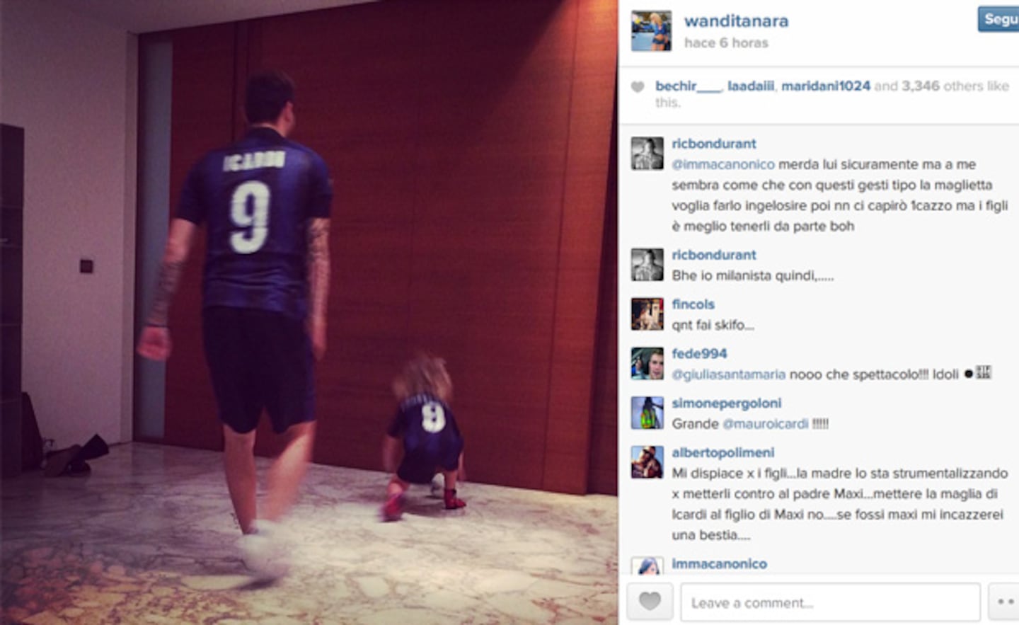 Mauro Icardi, en pleno juego con los hijos de Wanda Nara. (Foto: Instagram)