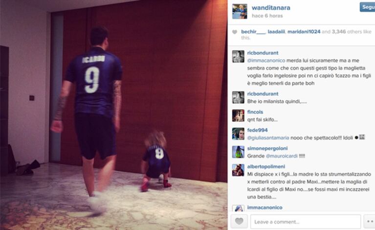 Mauro Icardi, en pleno juego con los hijos de Wanda Nara. (Foto: Instagram)