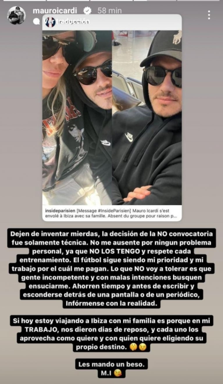 Mauro Icardi hizo un furioso descargo por su viaje con Wanda Nara: "Dejen de inventar, buscan ensuciarme"