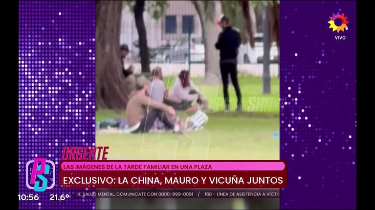 Mauro Icardi, la China Suárez y Benjamín Vicuña en una plaza (Foto: captura de eltrece).