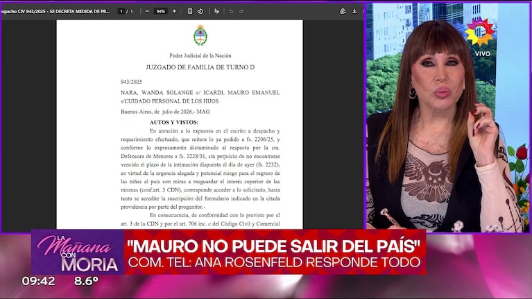 Mauro Icardi no puede salir del país (Foto: captura de eltrece).