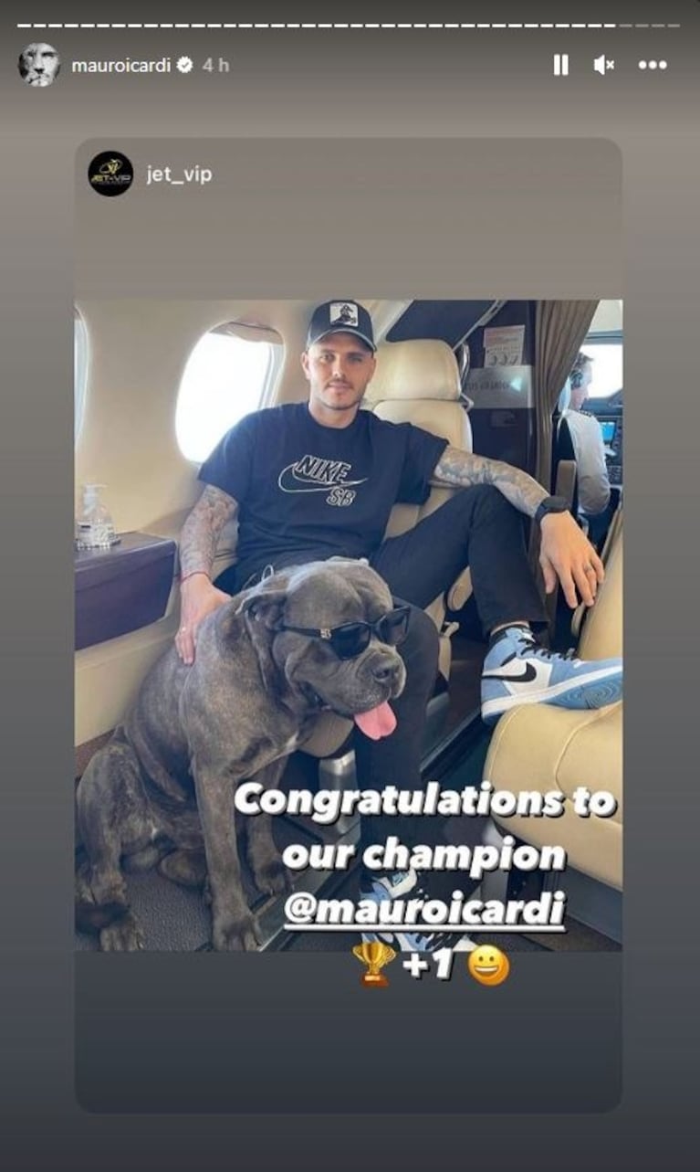 Mauro Icardi posó con un perro igual al de Lionel Messi: "Campeón"