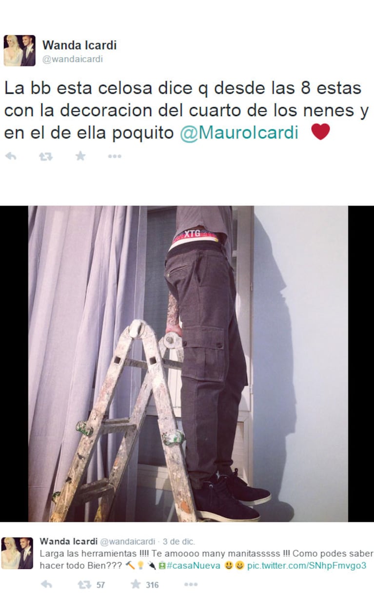 Mauro Icardi puso manos a la obra en su casa nueva y Wanda Nara lo contempló con amor (Foto: Twitter)