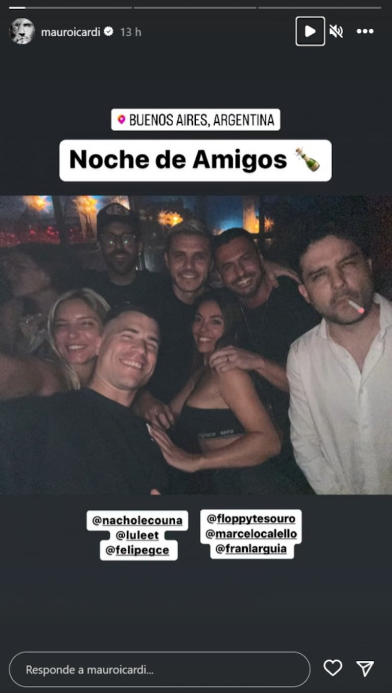 Mauro Icardi se mostró muy cerca de Floppy Tesouro: “Noche”