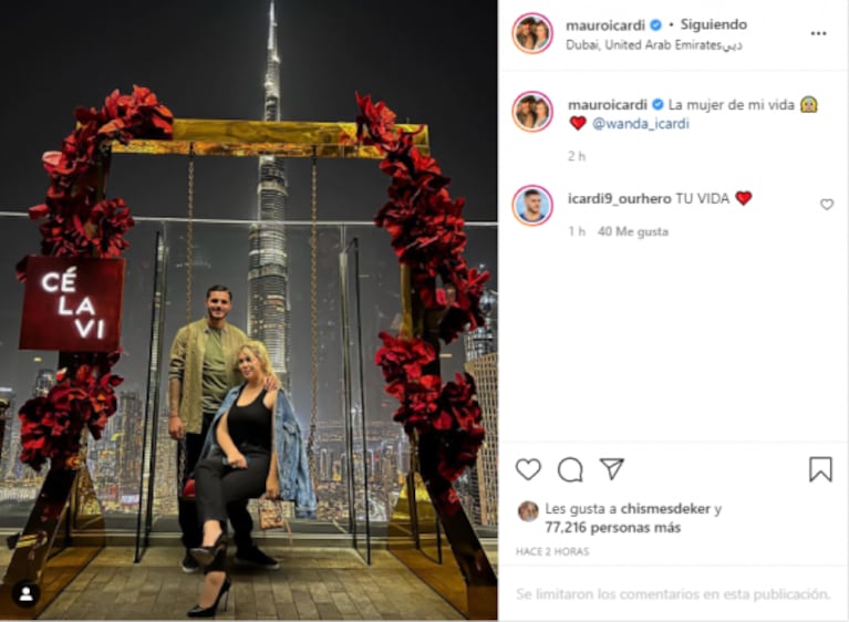 Mauro Icardi sorprendió a Wanda Nara con una romántica cena en Dubai: "La mujer de mi vida"