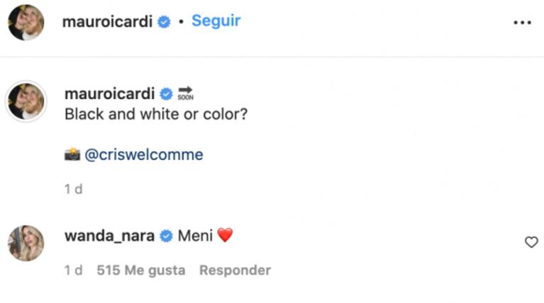 Mauro Icardi sorprendió con una foto subida de tono y Wanda Nara reaccionó con un corazón