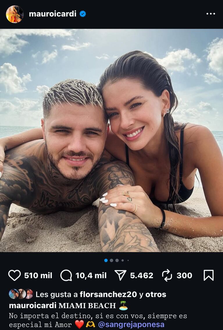 Mauro Icardi y la China Suárez en Miami (Foto: captura de Instagram).