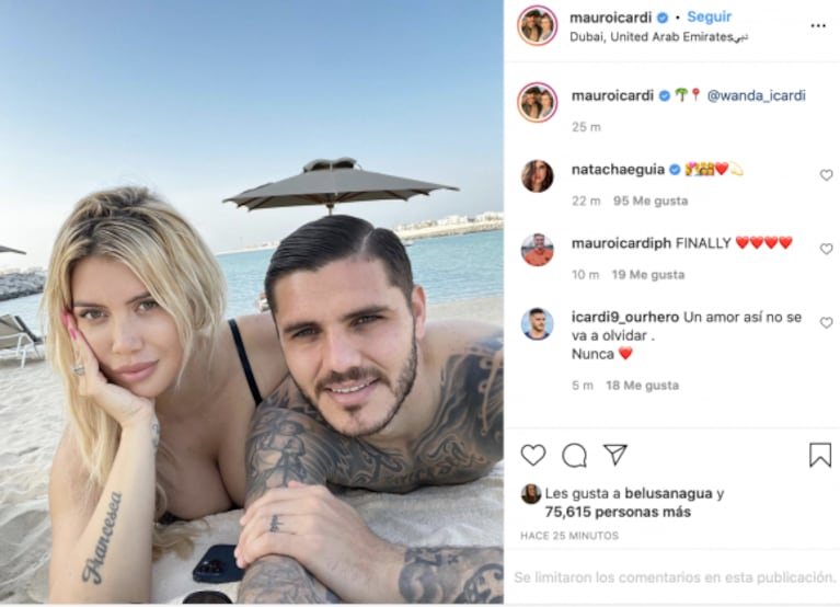 Mauro Icardi y Wanda Nara posaron enamorados desde las playas de Dubai tras la reconciliación