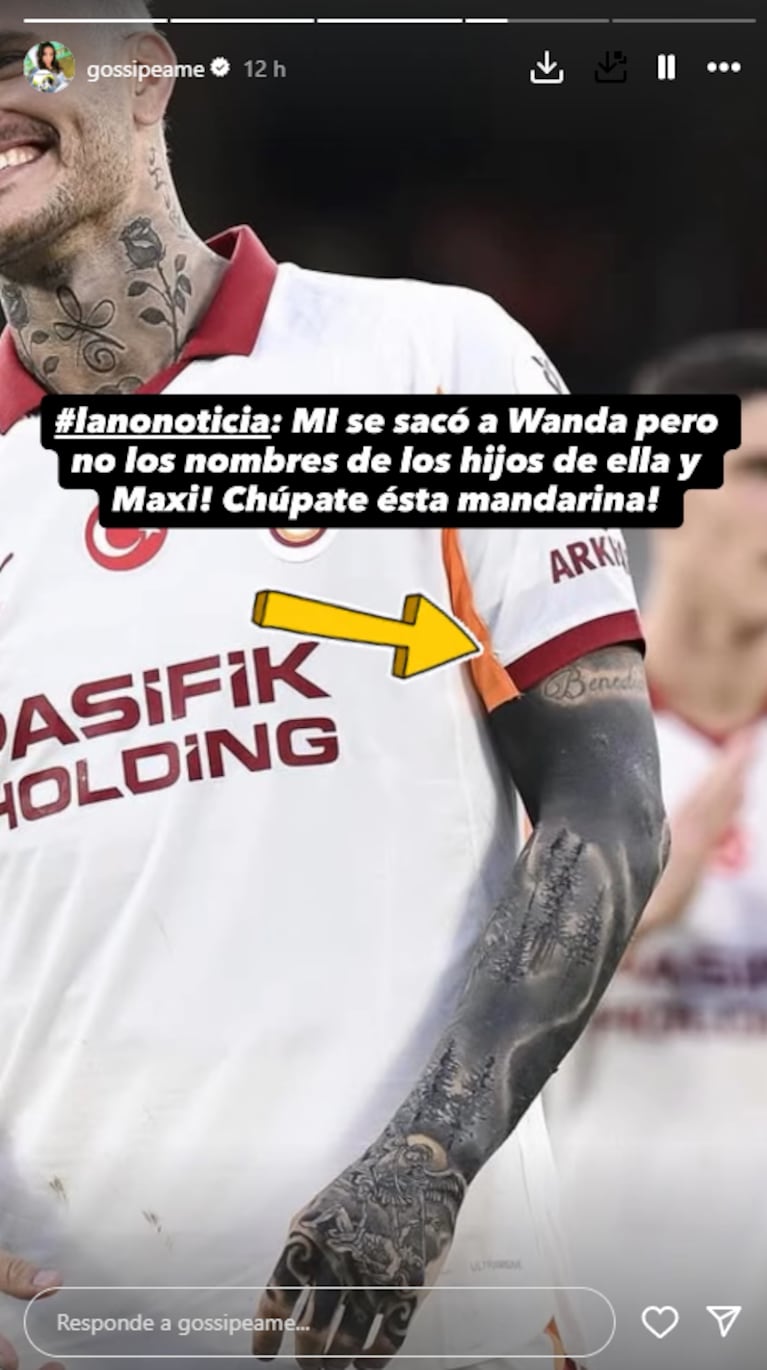 MAURO TIENE TATUAJES DE LOS HIJOS DE WANDA Y MAXI | Créditos: Instagram @gossipeame