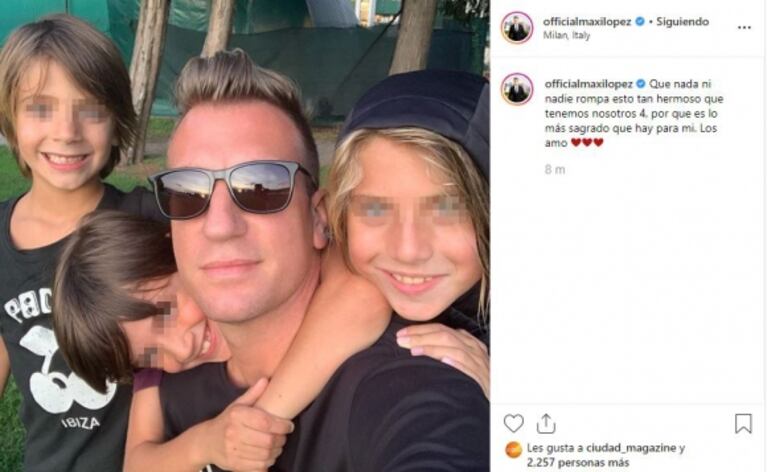 Maxi López compartió una selfie de su reencuentro con sus hijos: "Que nadie rompa esto que tenemos "