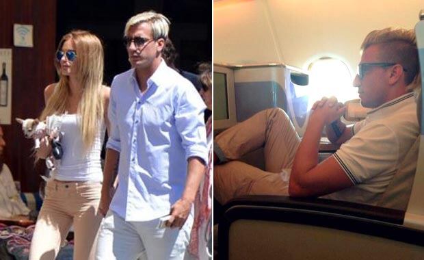 Maxi López está con su flamante novia en Miami. Ayer el escándalo lo agarró en pleno vuelo. (Fotos: La Gazzetta dello Sport y Twitter)
