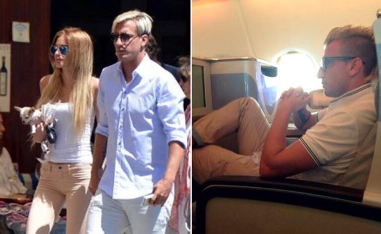 Maxi López está con su flamante novia en Miami. Ayer el escándalo lo agarró en pleno vuelo. (Fotos: La Gazzetta dello Sport y Twitter)