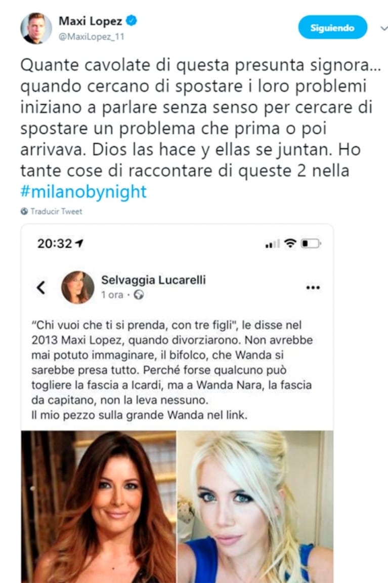 Maxi López se metió en el escándalo de Mauro Icardi con el Inter... ¡y disparó contra Wanda Nara!
