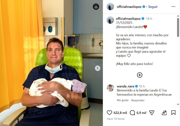 Maxi López y su hijo recién nacido, Lando (Foto: Instagram/@officialmaxilopez).