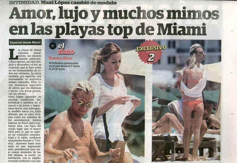 Maxi López y su novia sueca, apasionados en las playas de Miami (Captura: diario Crónica)