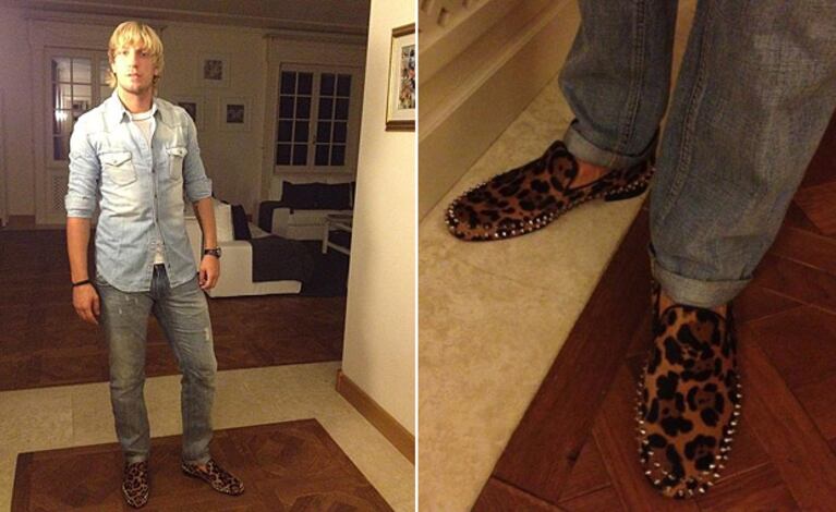 Maxi López y sus osados zapatos de leopardo, regalo de Wanda Nara. Valor: 995 euros. (Fotos: @wanditanara)