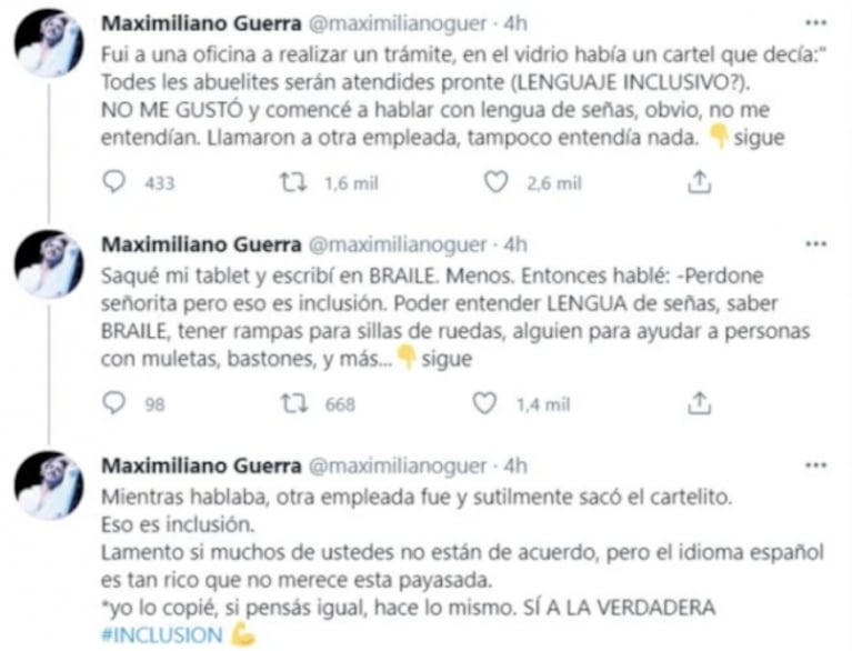 Maximiliano Guerra repudió el lenguaje inclusivo: "El idioma español es tan rico que esto me parece una payasada"