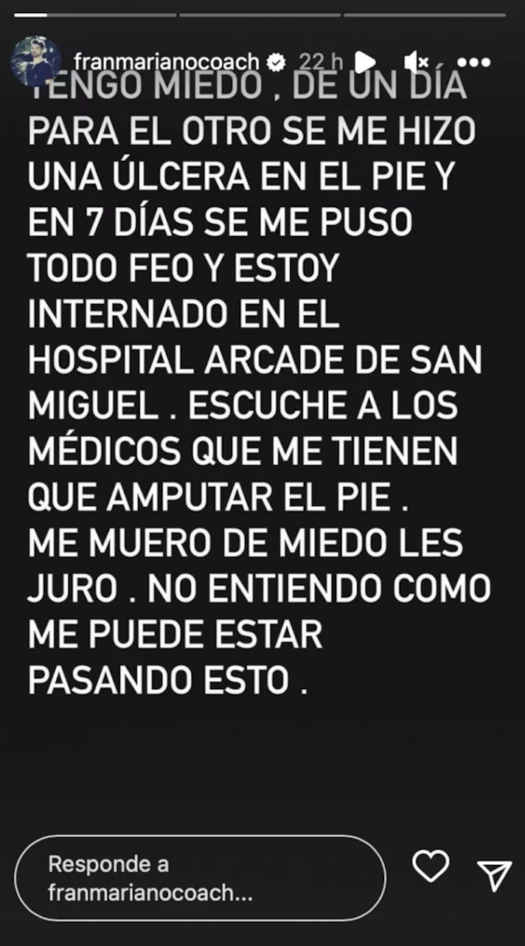 "Me tienen que amputar el pie": la crisis de Fran Mariano por su salud tras denunciar a Aníbal Lotocki