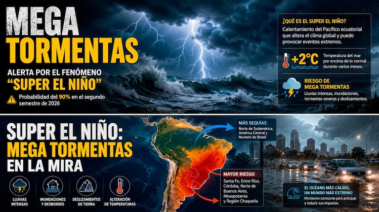 Mega tormenta por "Súper el Niño" (Foto: imagen generada con IA)