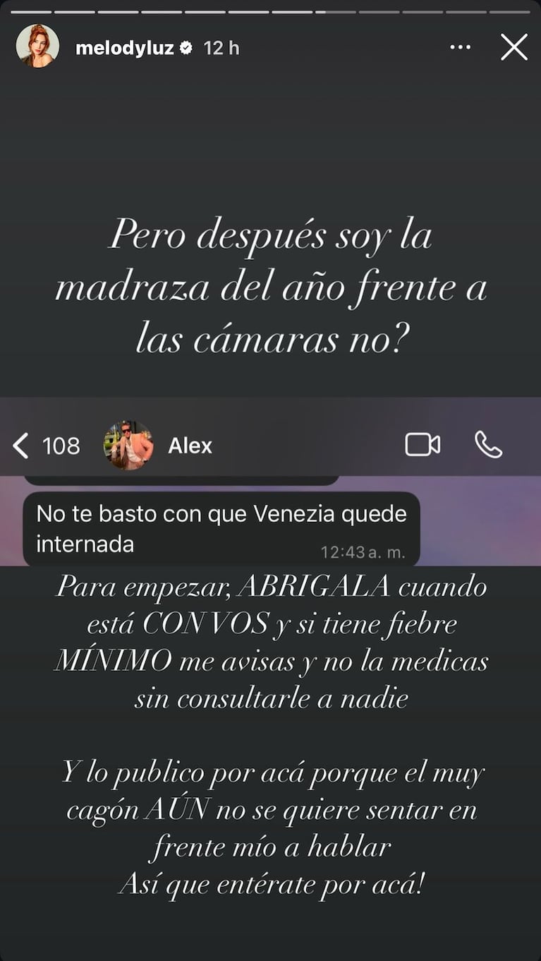 Melody Luz apuntó contra Alex Caniggia (Foto: captura de Instagram).
