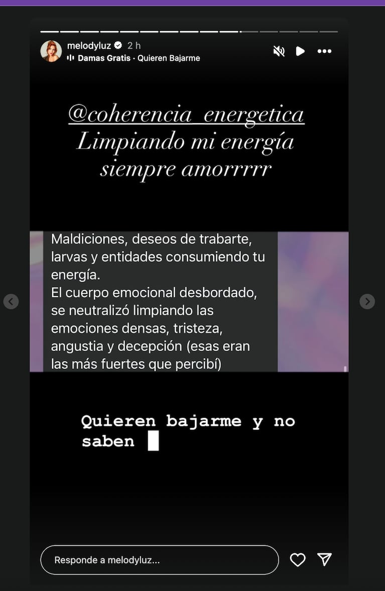 Melody Luz contó que le están haciendo trabajos oscuros. Crédito: Instagram/@melodyluz