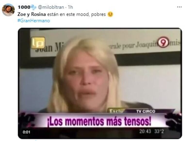 Memes de Zoe y Rosina en Gran Hermano 2023 (Foto: Twitter /X)